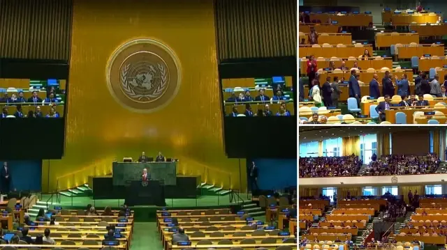 netanyahu bm genel kurulundaki konusmasi sirasinda protesto edildi NW7Z18JQ